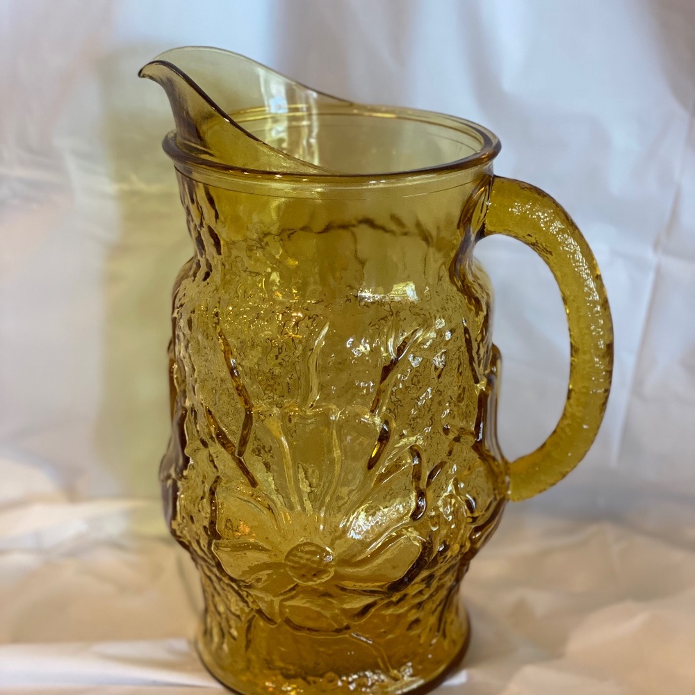 Vintage Anchor Hocking Amber Rainflower Pitcher